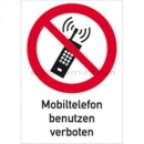 Verbotszeichen mit Text und Piktogramm: Kombischild Mobiltelefone benutzen verboten