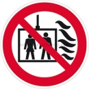Verbotszeichen nach BGV A8 und ASR A 1.3 (2007): Aufzug im Brandfall nicht benutzen (nach prEN 81-73)